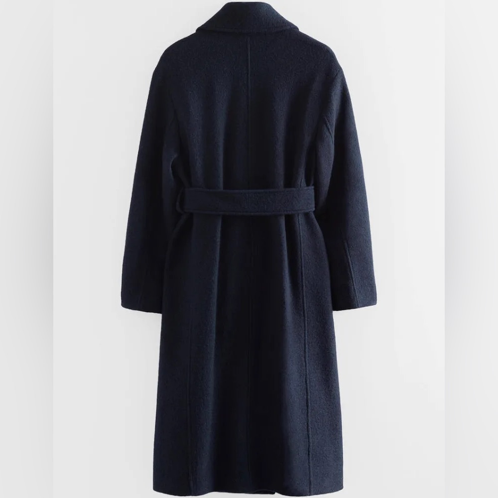 & Other Stories Navy Wrap Belted Pea Coat - Picture 3 of 6